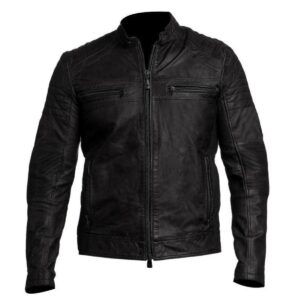 Mens Vintage Black Leather Biker Jacket - Morgan