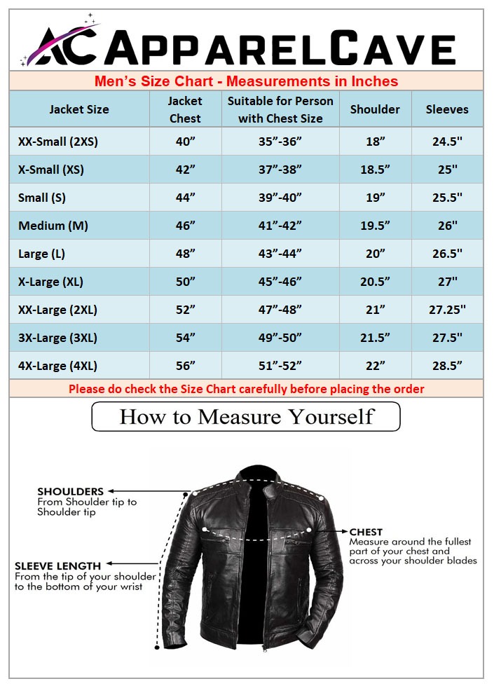 Leather Jackets Size Guide | Apparel Cave